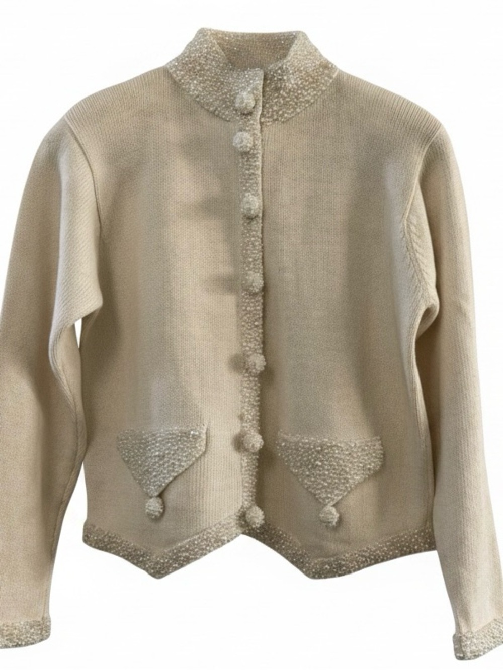 Lisa Nichols Beaded Cream Cardigan Sweater With Pearl Accents Medium